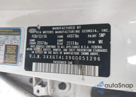 2016 Kia Optima Lx from USA, damaged, VIN 5XXGT4L39GG051296